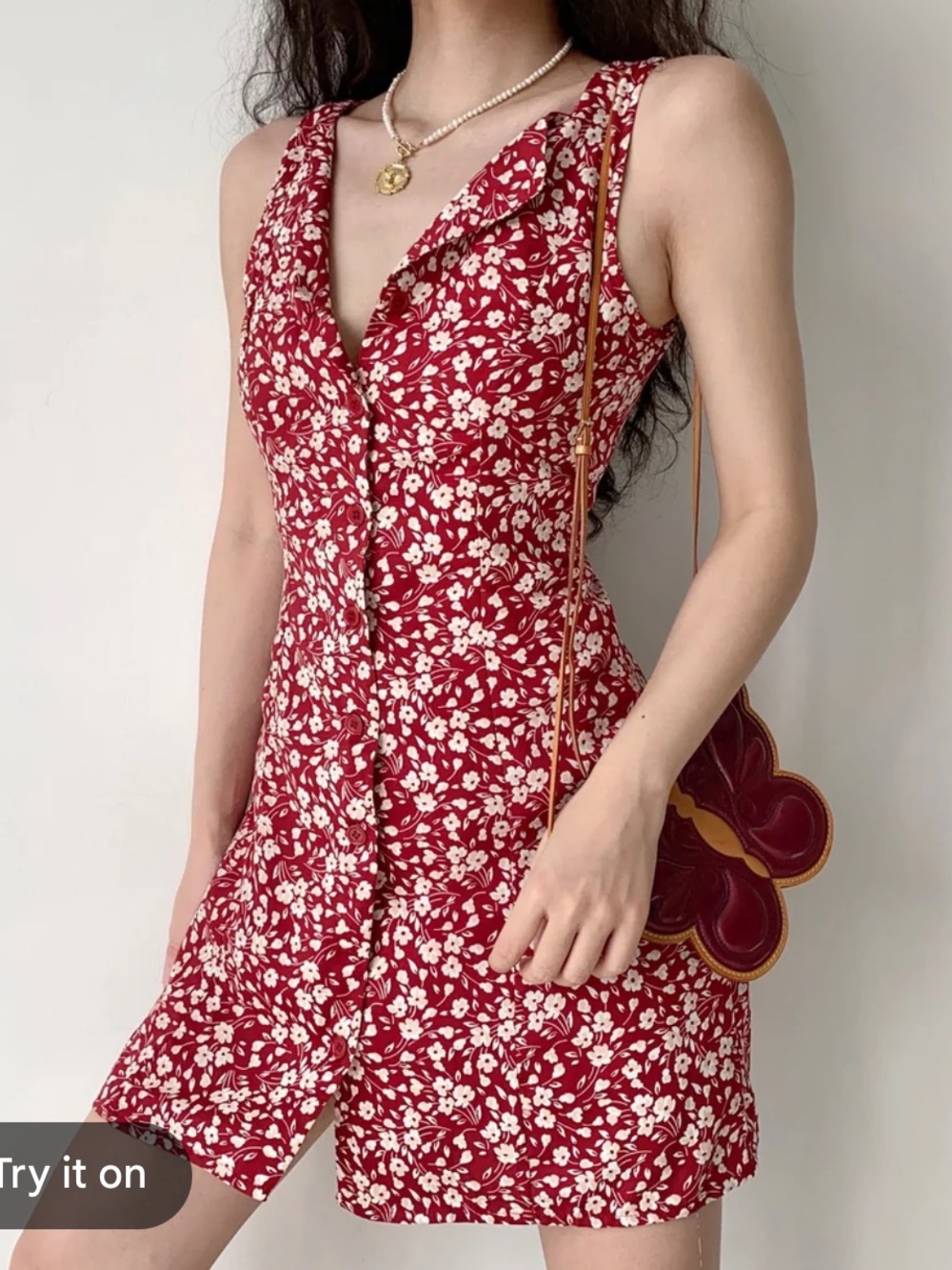 Reformation Red and White Floral Sleeveless Blouse